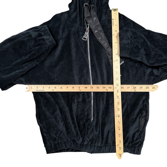 Khrisjoy Black Velour Full Zip Cut & Sew Asymmetric Oversized Hoodie Womens 00 - Picture 11 of 11